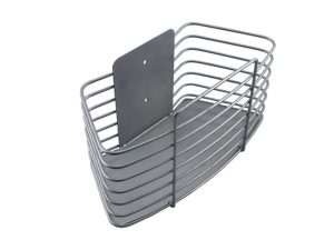 Gray wire basket: A practical and stylish storage solution for organizing various items.